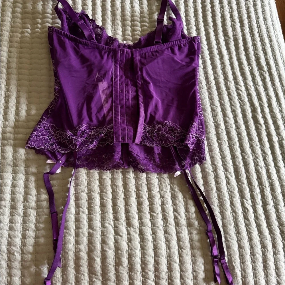 Adore Me Purple Lace Bustier with Garter Straps